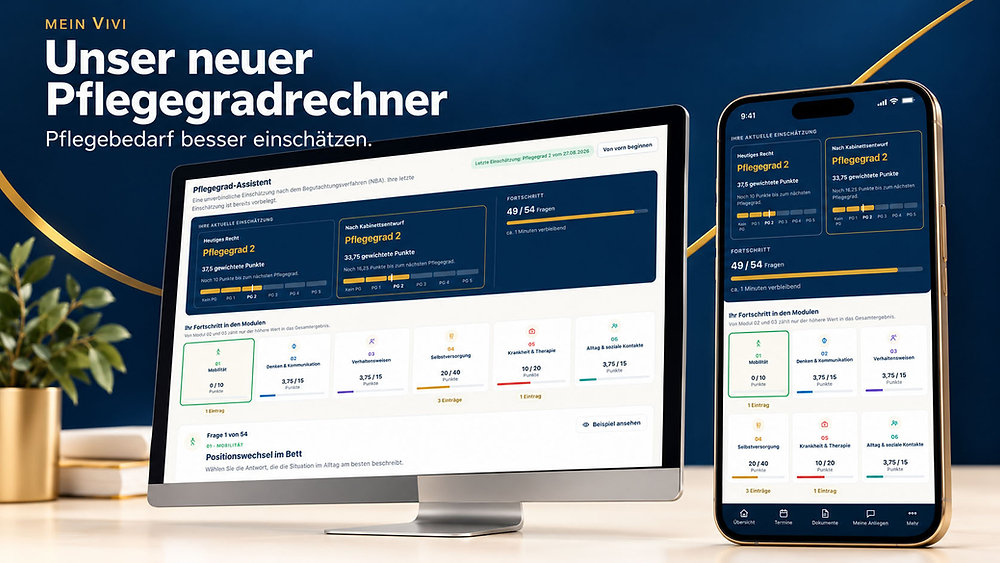 Pflegegradrechner der VIP auf Desktop und Smartphone